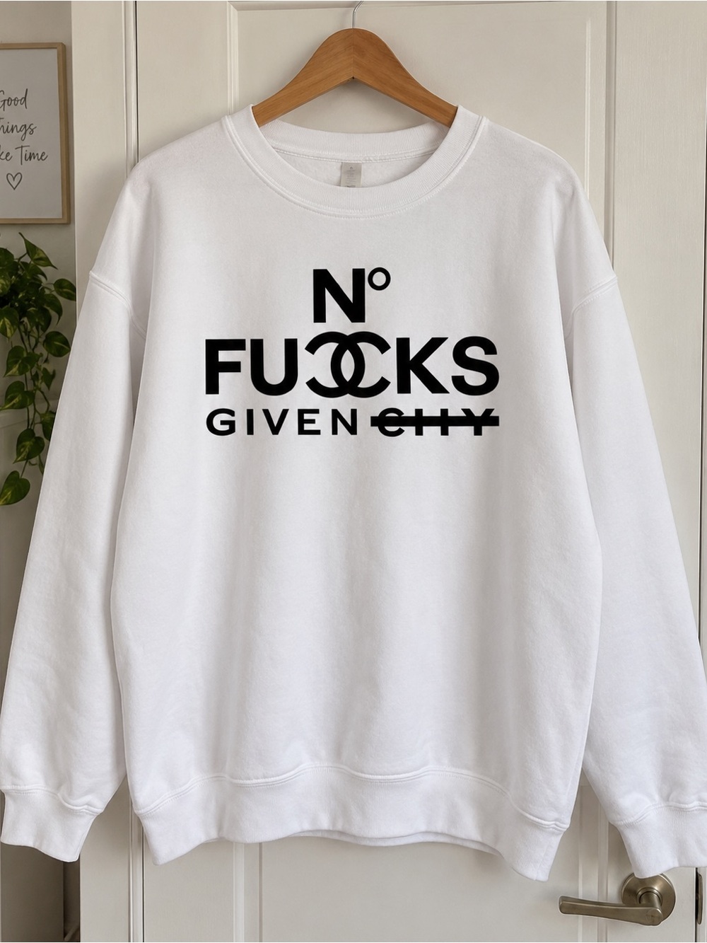 Gildan White Crewneck Sweatshirt with Black Statement Graphic